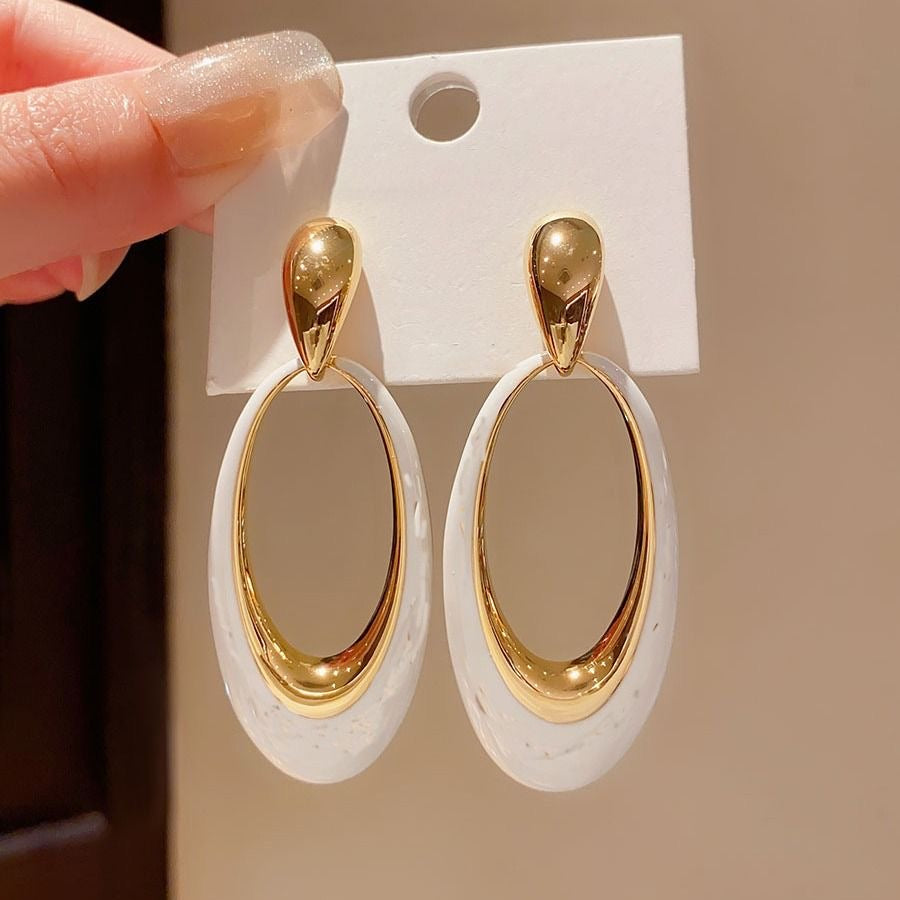 Enamel Hollow Oval Earrings