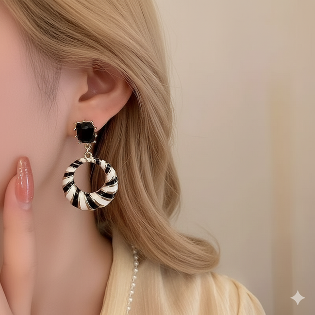 Enamel Black & White Stripes Earrings
