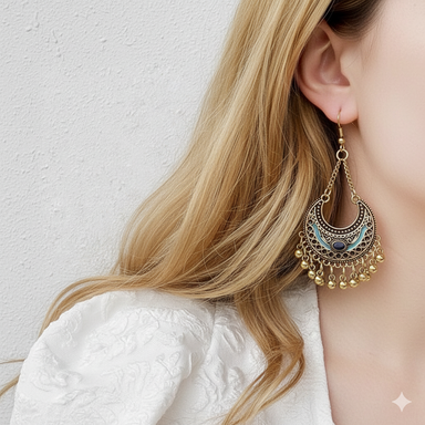 Boho Vintage Moon Tassel Earrings