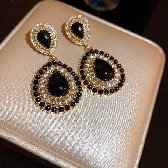 Vintage Black Agate Earrings