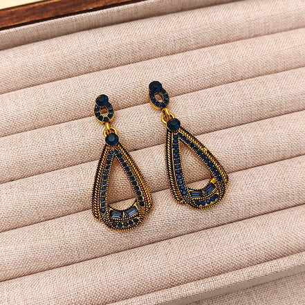 Dark Blue Gemstone Drop Earrings