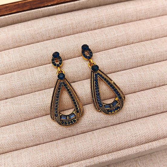 Dark Blue Gemstone Drop Earrings