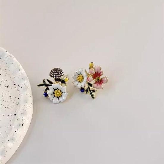 Enamel Mori Flower Earrings