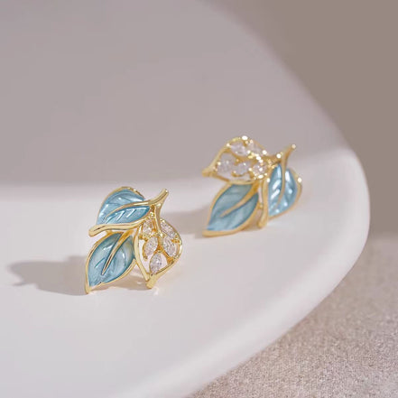Triple Leaves Crystal Earrings