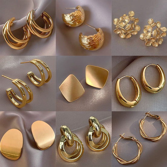 9 Pairs Gold Color Earrings Set