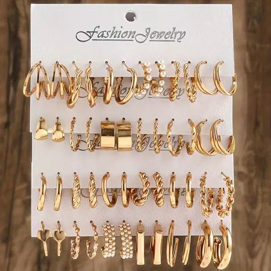24 Pairs Golden Earrings Set