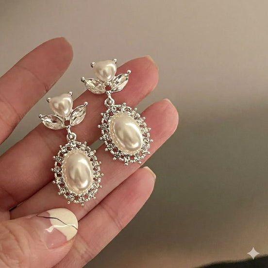 Heart Shape Pearl Drops Earrings