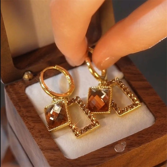 Brown Square Zircon Earrings