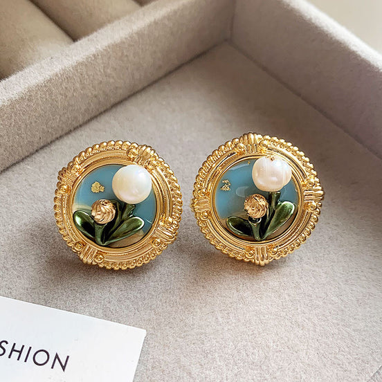Monet's Flower Round Earrings