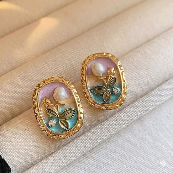 Monet's Flower Oval Earrings