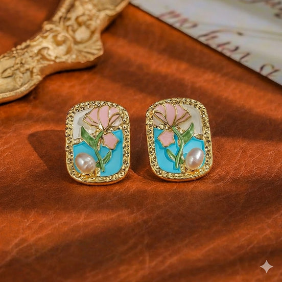 Monet's Flower Square Earrings