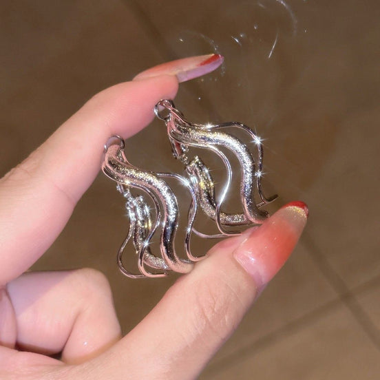 Sliver Frosted Wave Earrings