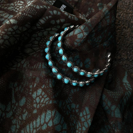 Round Blue Lace Beads Earrings