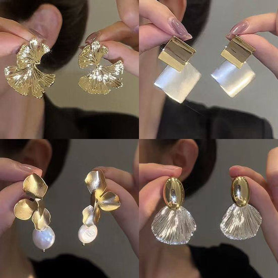 4 Pairs Golden Ginkgo Earrings Set