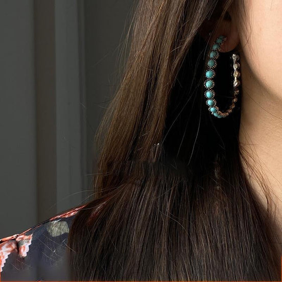 Round Blue Lace Beads Earrings