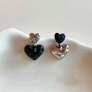 Black & Sliver Heart Earrings