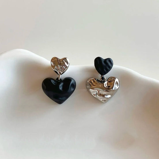 Black & Sliver Heart Earrings