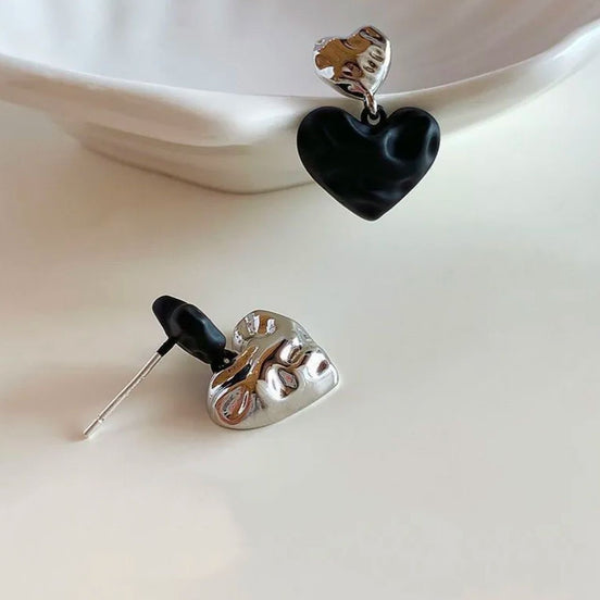 Black & Sliver Heart Earrings