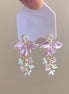 Spring Pink Flowers Tassel Earrings