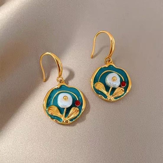 Monet Oil Paint Style Round Earrings