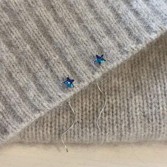 Crystal Star Long Tassel Ear Pins