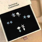 4 Pairs Set Ocean Series Seastar Shell & Jellyfish Ear Pins