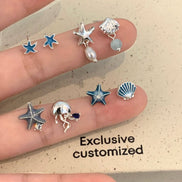 4 Pairs Set Ocean Series Seastar Shell & Jellyfish Ear Pins