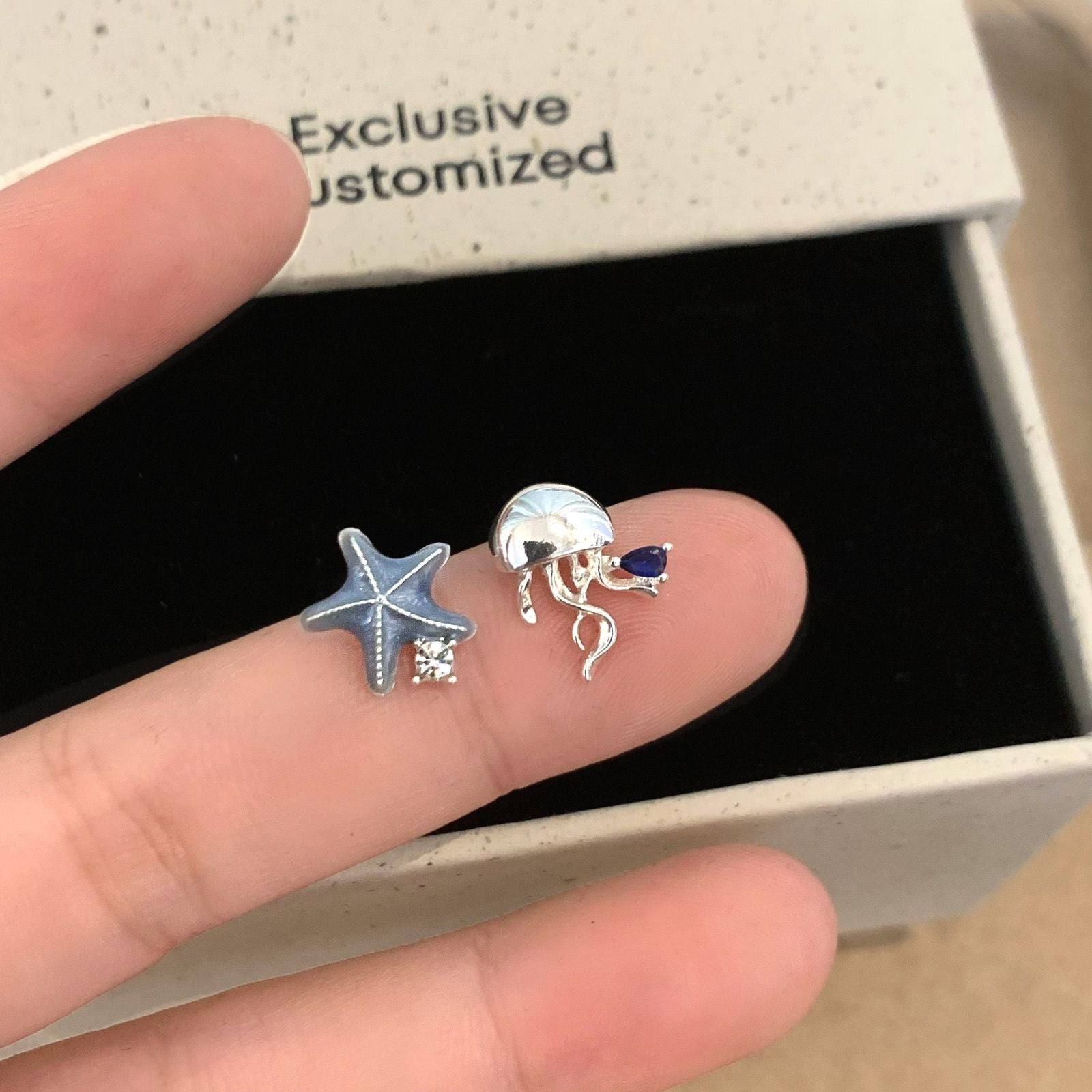 4 Pairs Set Ocean Series Seastar Shell & Jellyfish Ear Pins