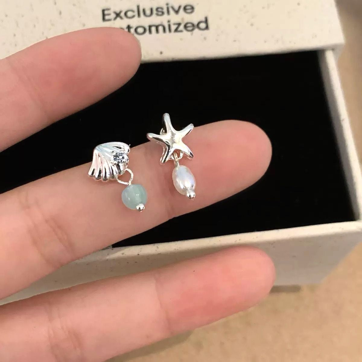 4 Pairs Set Ocean Series Seastar Shell & Jellyfish Ear Pins