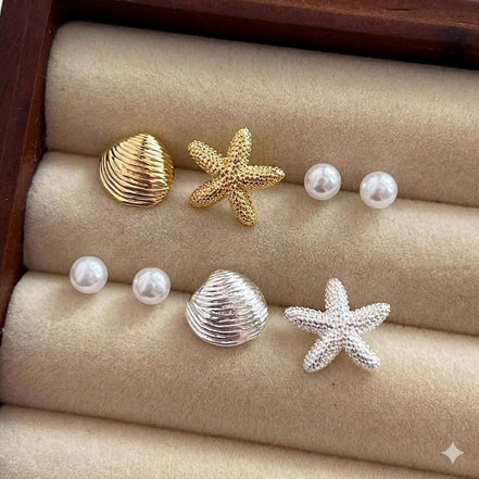 Ocean Series Seastar Shell & Pearl Earrings