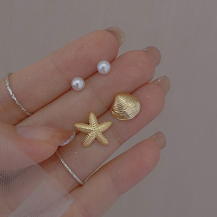 Ocean Series Seastar Shell & Pearl Earrings