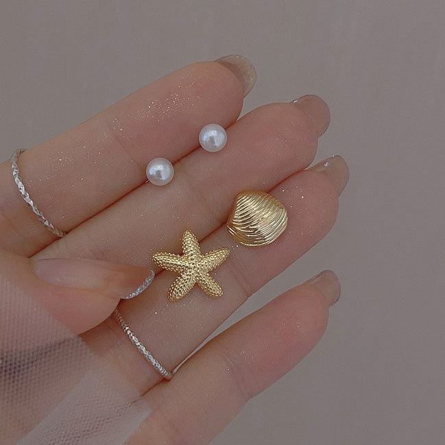 Ocean Series Seastar Shell & Pearl Earrings