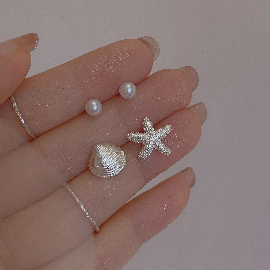 Ocean Series Seastar Shell & Pearl Earrings