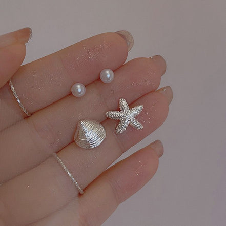 Ocean Series Seastar Shell & Pearl Earrings