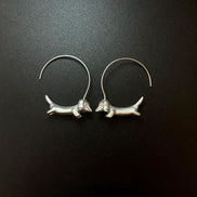 Sliver Clour Sausage Dog Earrings