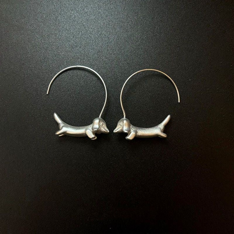 Sliver Clour Sausage Dog Earrings