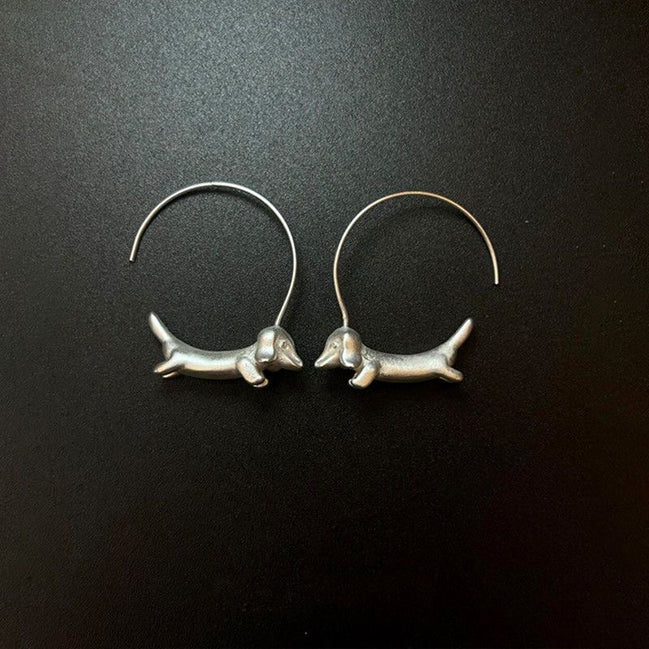 Sliver Clour Sausage Dog Earrings