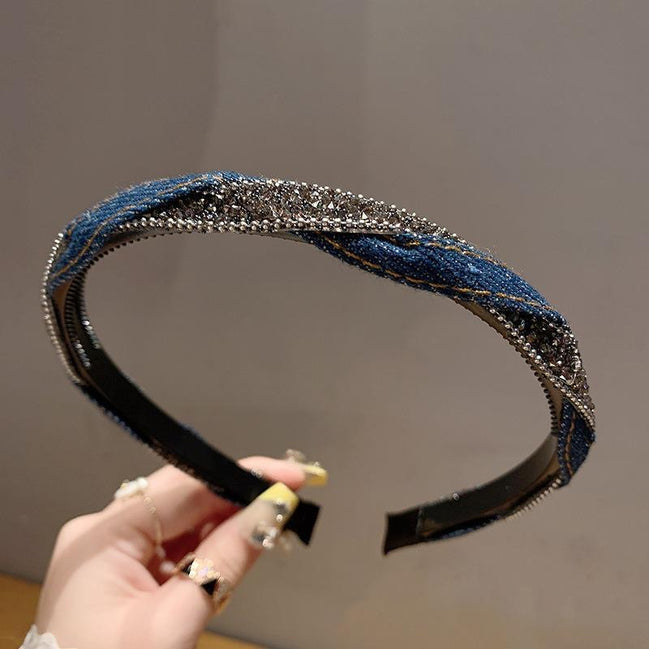 Braided Crystal and Denim Headband