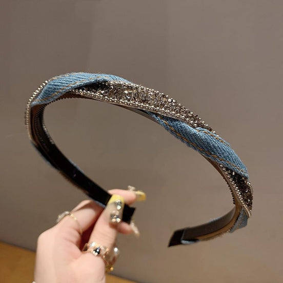 Braided Crystal and Denim Headband