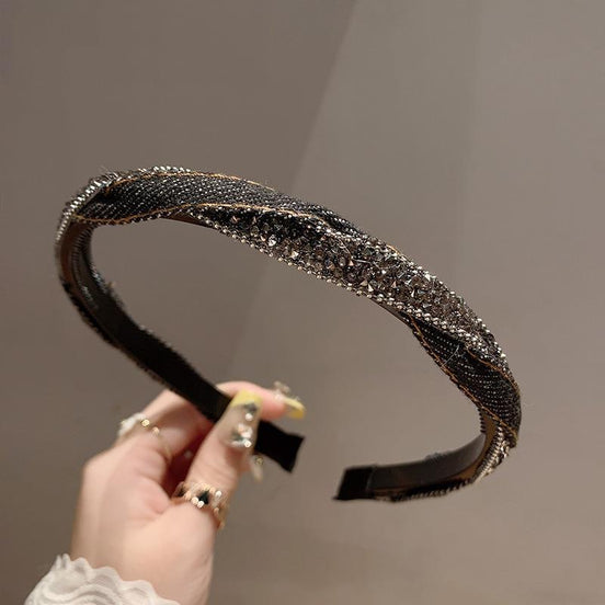 Braided Crystal and Denim Headband