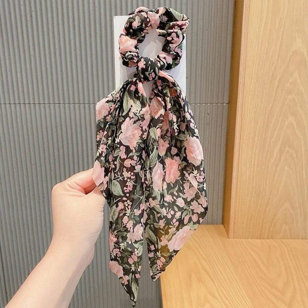 Chiffon Crushed Flower Hair Scrunchy