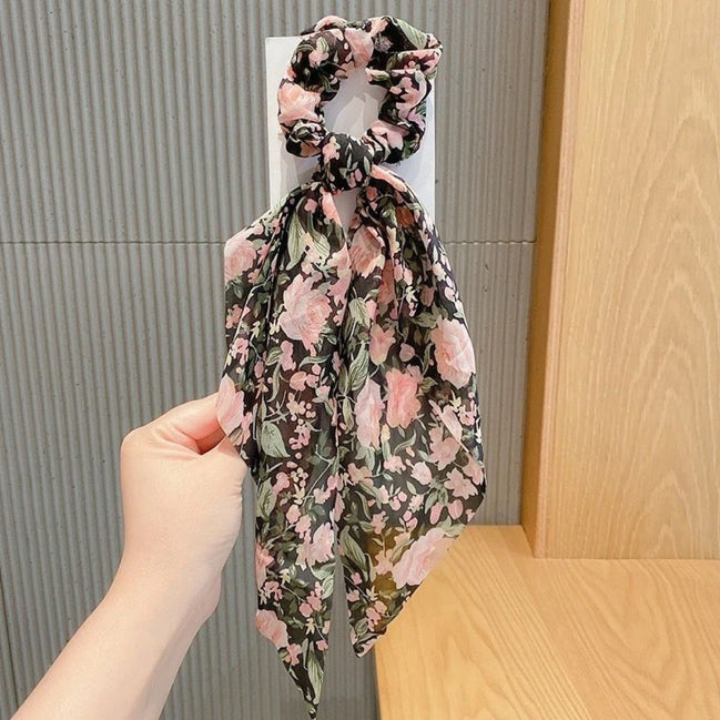 Chiffon Crushed Flower Hair Scrunchy