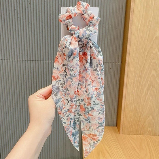 Chiffon Crushed Flower Hair Scrunchy