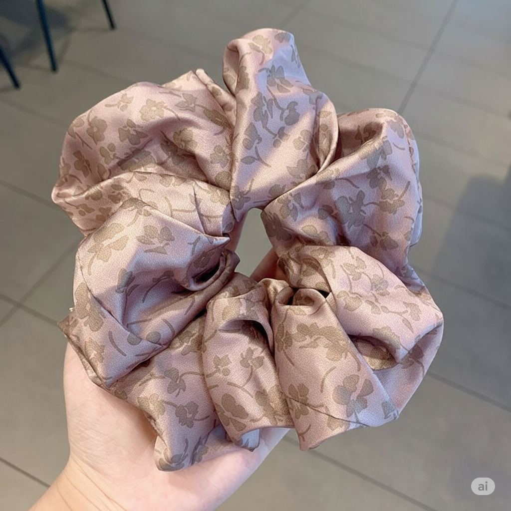 Vintage Satin Flower Hair Scrunchy