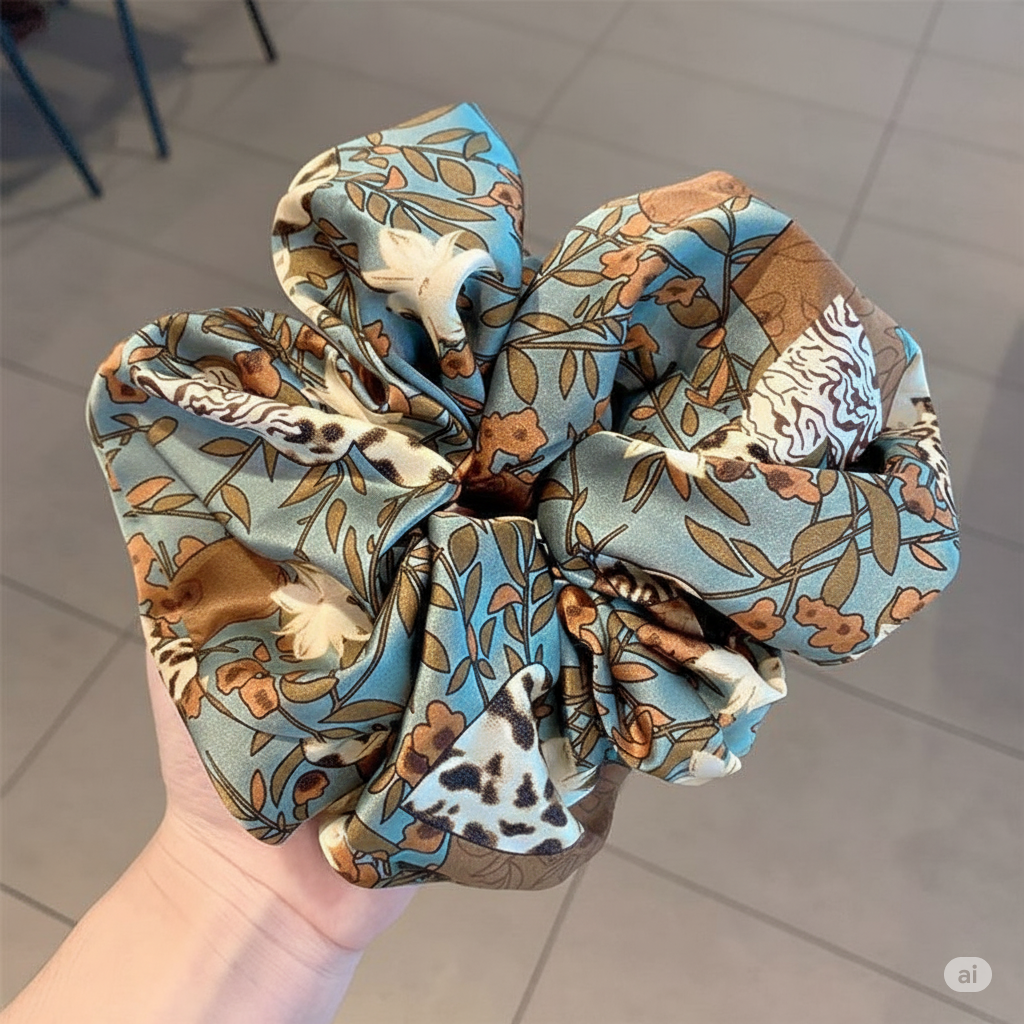 Vintage Satin Flower Hair Scrunchy