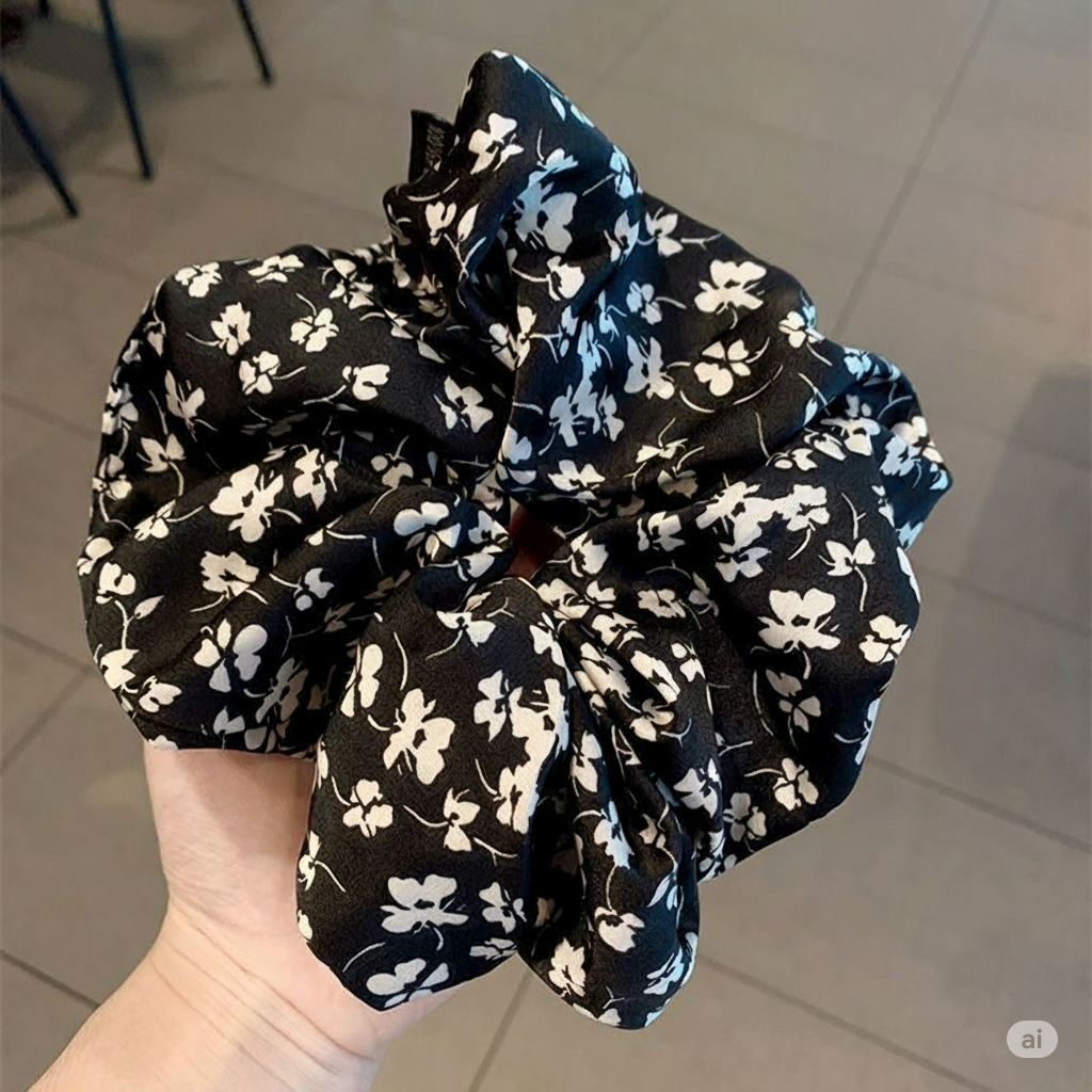 Vintage Satin Flower Hair Scrunchy