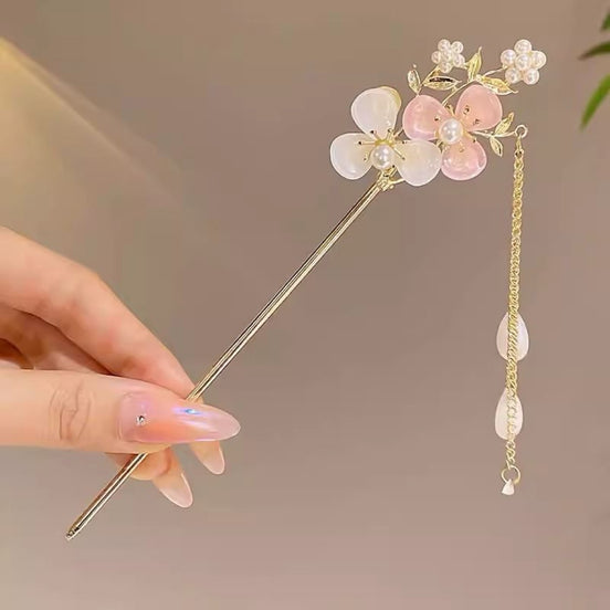 Peach blossom Tassel Hair Stick