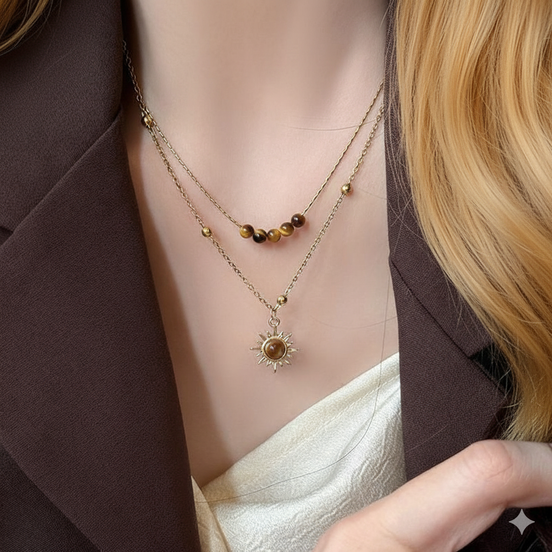 Maillard Double Layer Sun Necklace Set