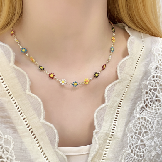 Boho Colorful Daisy Necklace