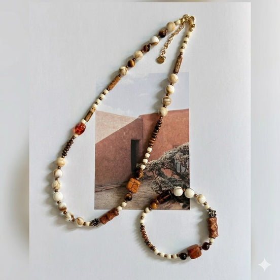 Boho Stone Beads Necklace & Bracelet Set